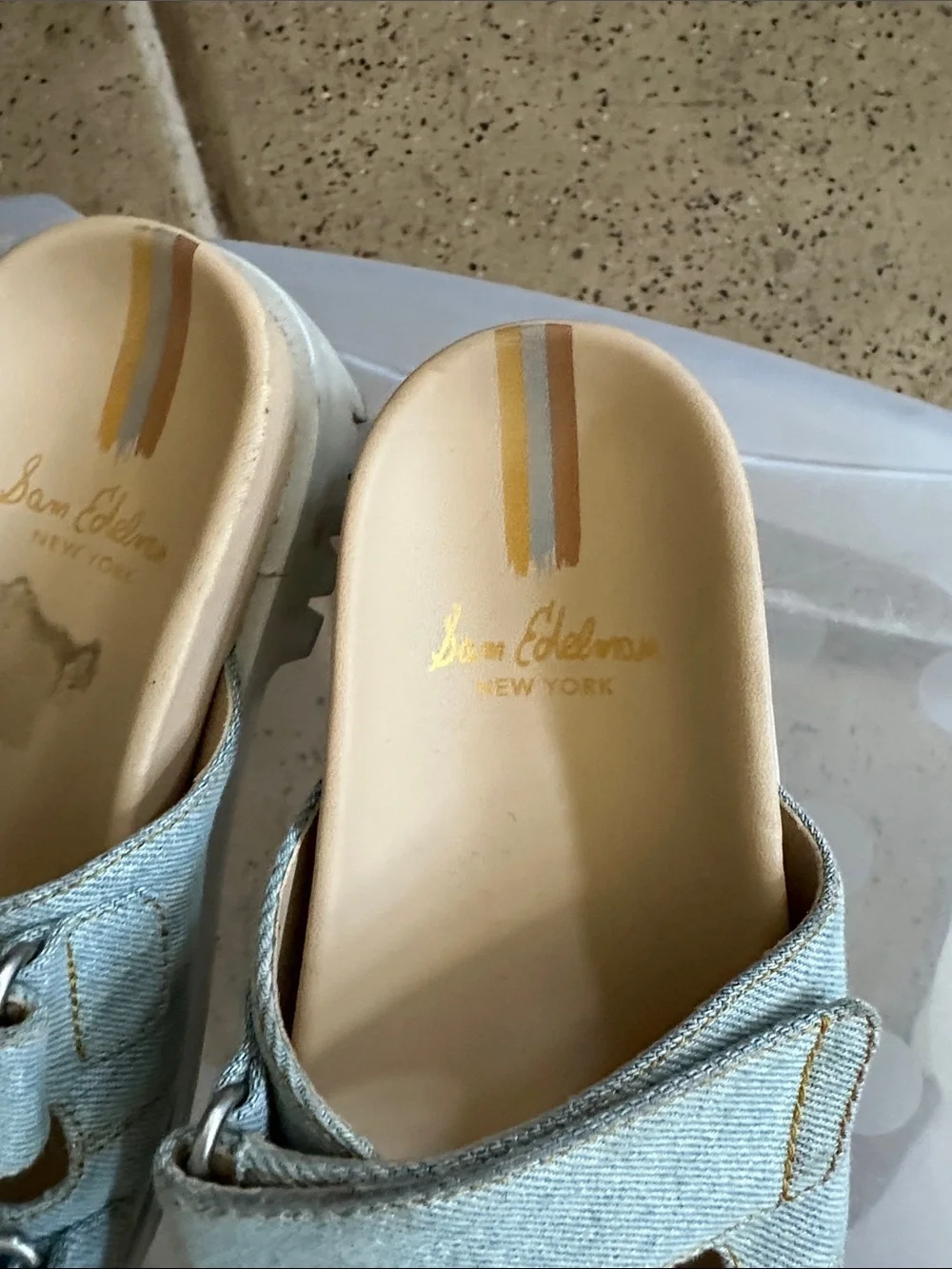 Sam Edelman Light Blue Denim Double-Strap Slide Sandals